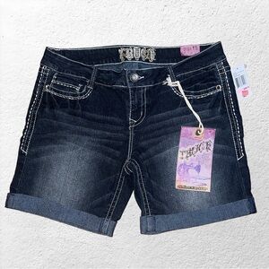 Dark Wash Jean Shorts with Contrast Stitching